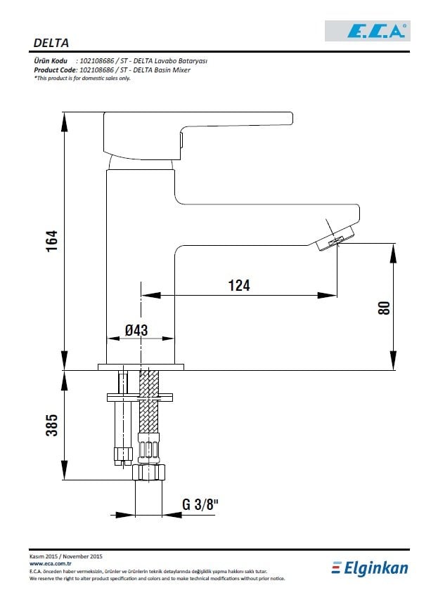 Eca Delta Lavabo Bataryası 102108686 Teknik Resim