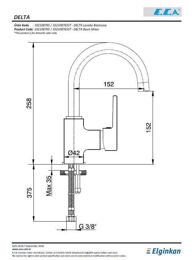 Eca Delta Lavabo Bataryası 102108765 Teknik Resim