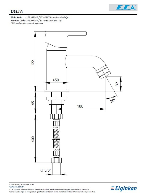 Eca Delta Lavabo Musluğu 102109280 Teknik Resim