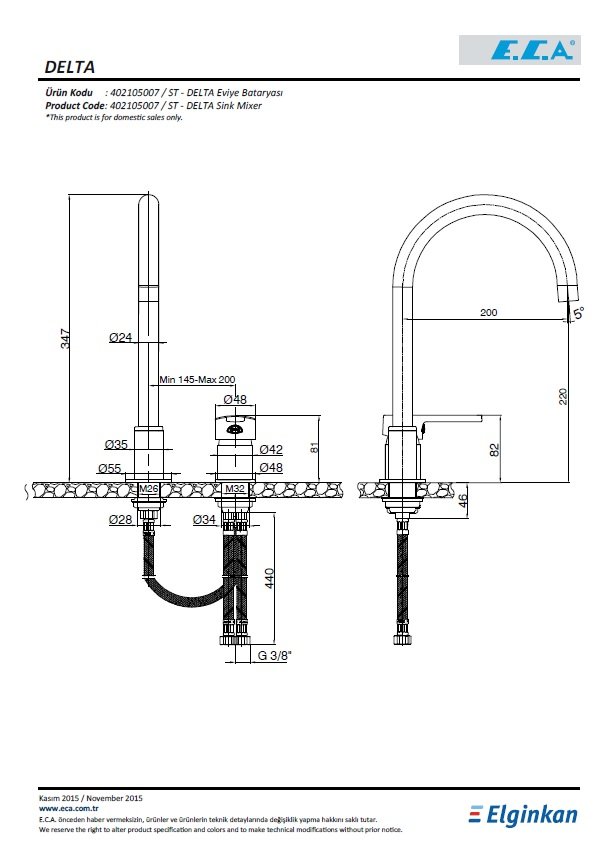 Eca Delta Mutfak Bataryası 402105007 Teknik Resim