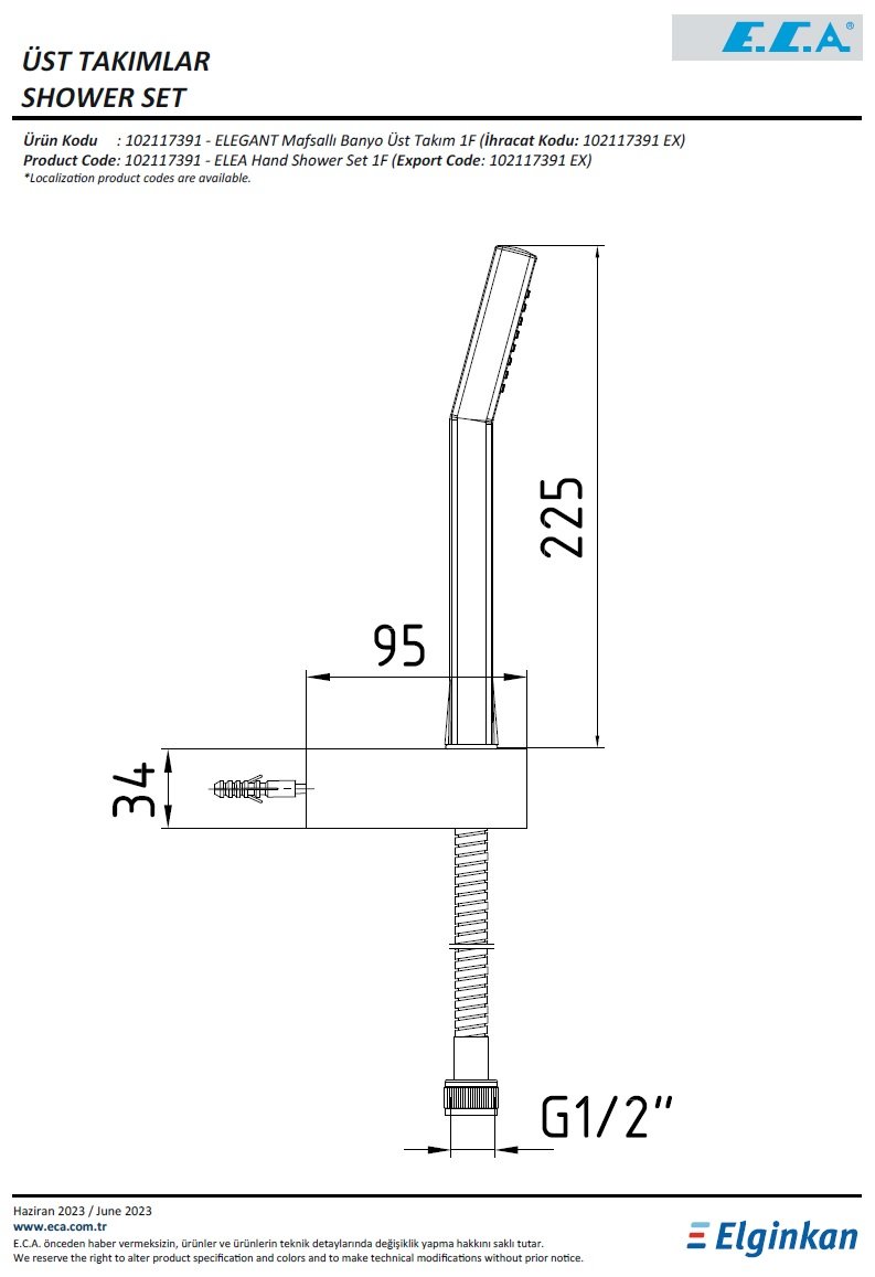 Eca Elegant Mafsallı Banyo Üst Takım 102117391 Teknik Resim