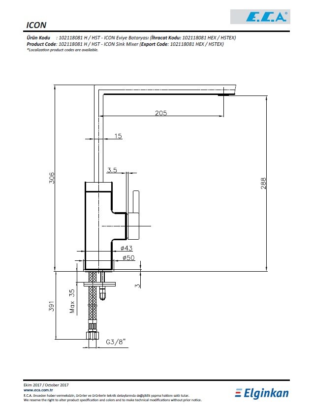 Eca Icon Mutfak Bataryası 102118081H Teknik Resim