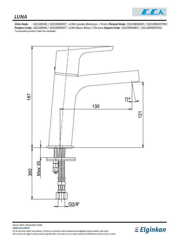 Eca Luna Lavabo Bataryası 102108940 Teknik Resim