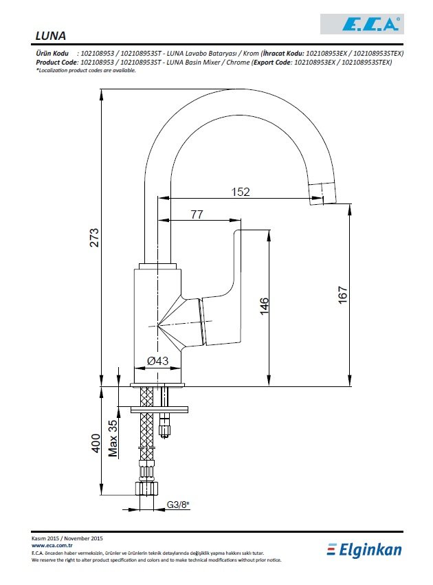 Eca Luna Lavabo Bataryası 102108953 Teknik Resim