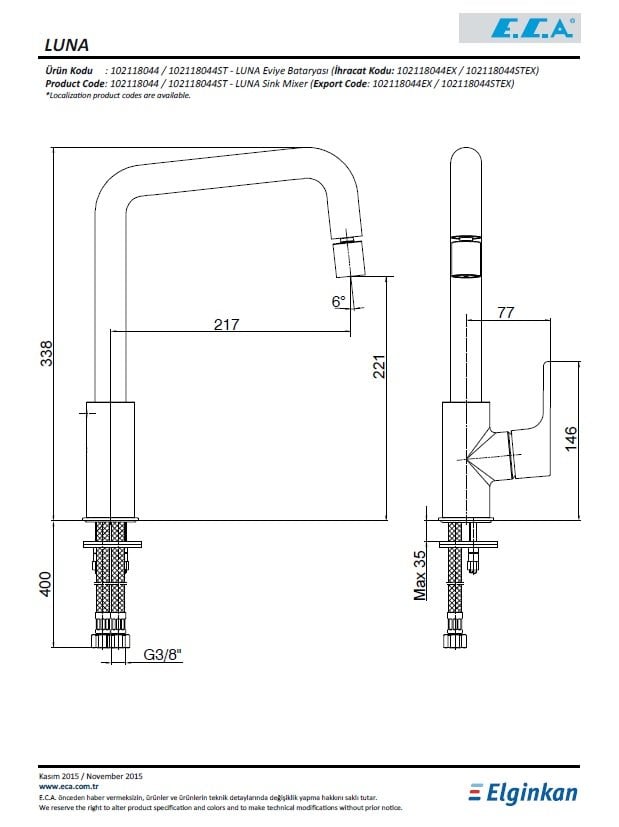 Eca Luna Mutfak Bataryası 102118044 Teknik Resim