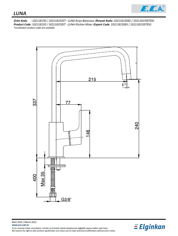 Eca Luna Mutfak Bataryası 102118150 Teknik Resim