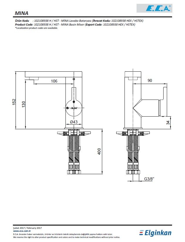 Eca Mina Lavabo Bataryası 102108938H Teknik Resim