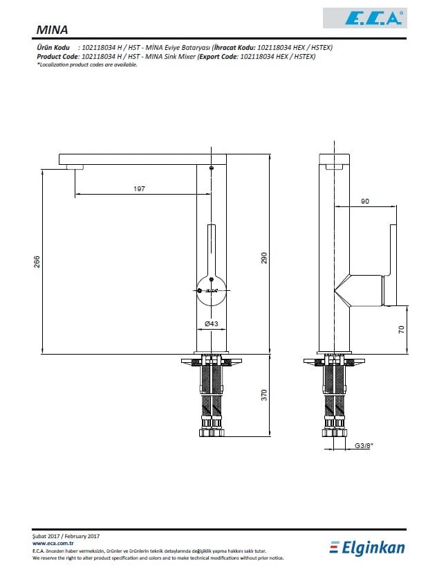 Eca Mina Mutfak Bataryası 102118034H Teknik Resim