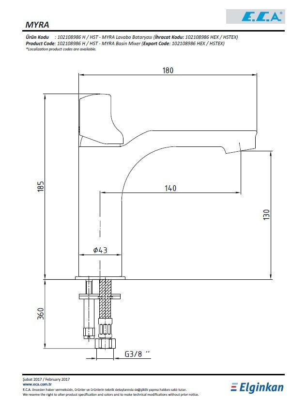 Eca Myra Lavabo Bataryası 102108986H Teknik Resim