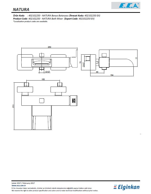 Eca Natura Banyo Bataryası 402102250 Teknik Resim