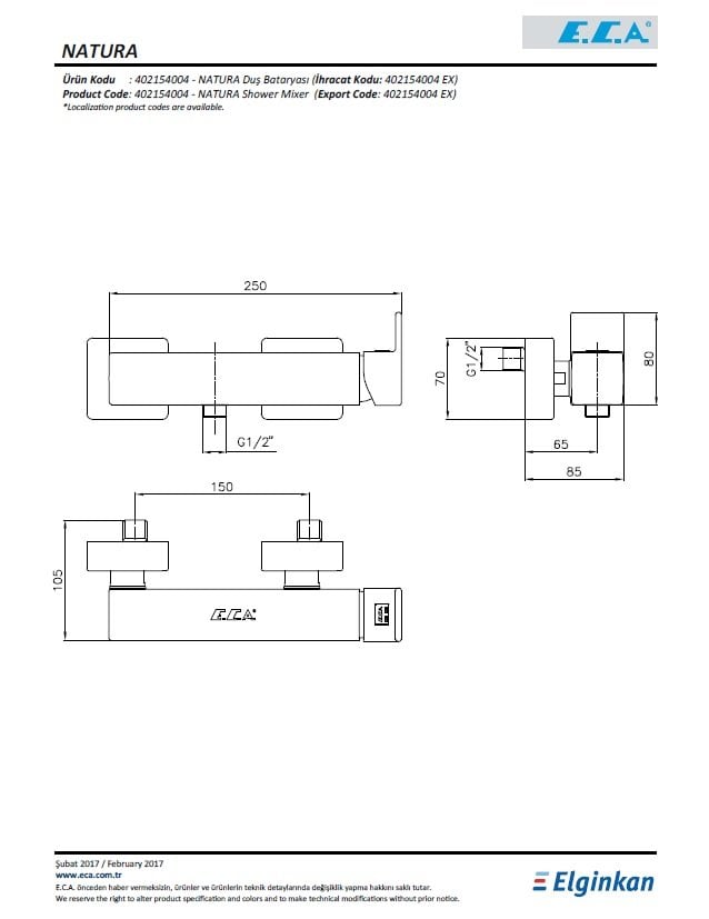 Eca Natura Duş Bataryası 402154004 Teknik Resim