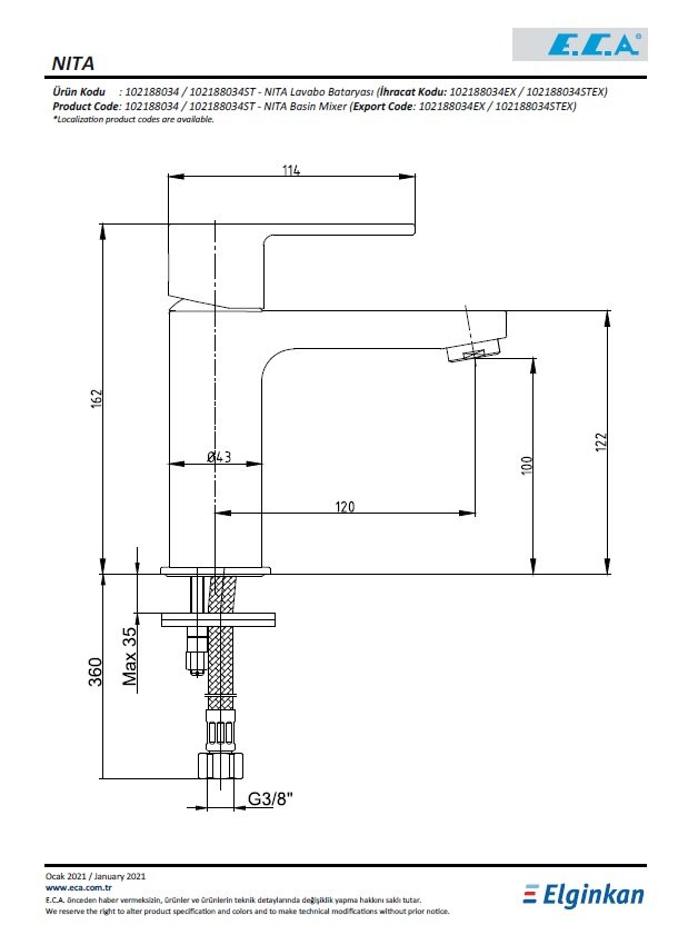 Eca Nita Lavabo Bataryası 102188034 Teknik Resim