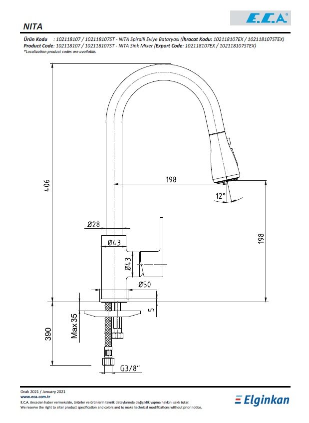 Eca Nita Spiralli Mutfak Bataryası 102118107 Teknik Resim