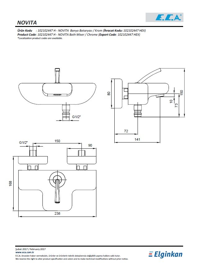 Eca Novita Banyo Bataryası Teknik Resim