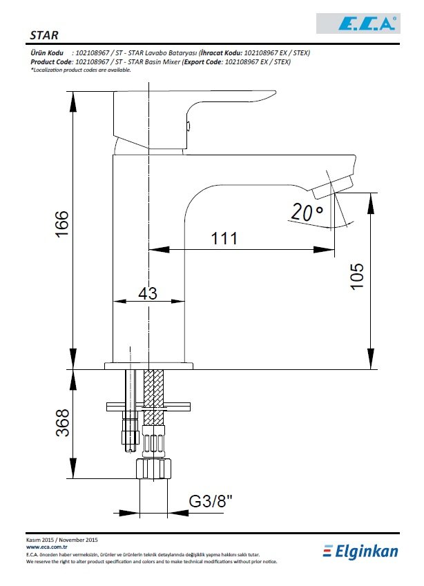 Eca Star Lavabo Bataryası 102108967 Teknik Resim