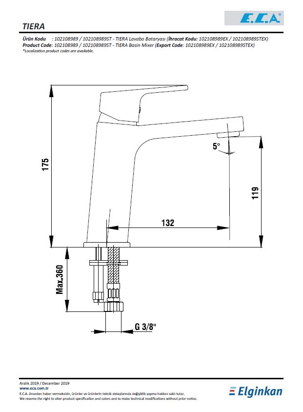 Eca Tiera Lavabo Bataryası 102108989 Teknik Resim