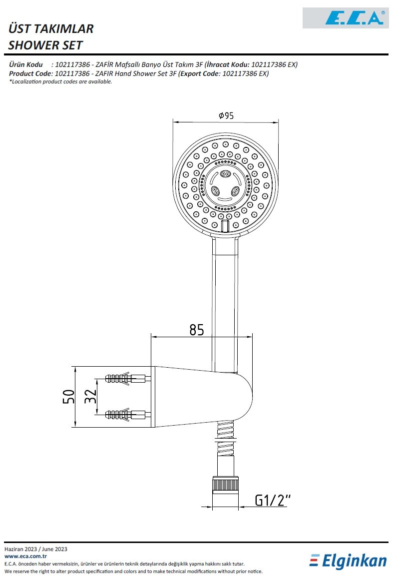 Eca Zafir Mafsallı Banyo Üst Takım 102117386 Teknik Resim